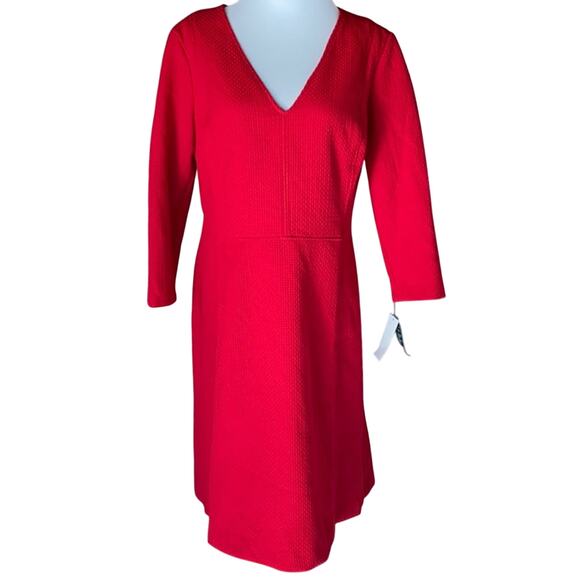 Ralph Lauren Red Waffle Cocktail Dress, Long Sleeve, NWT! - Picture 2 of 6